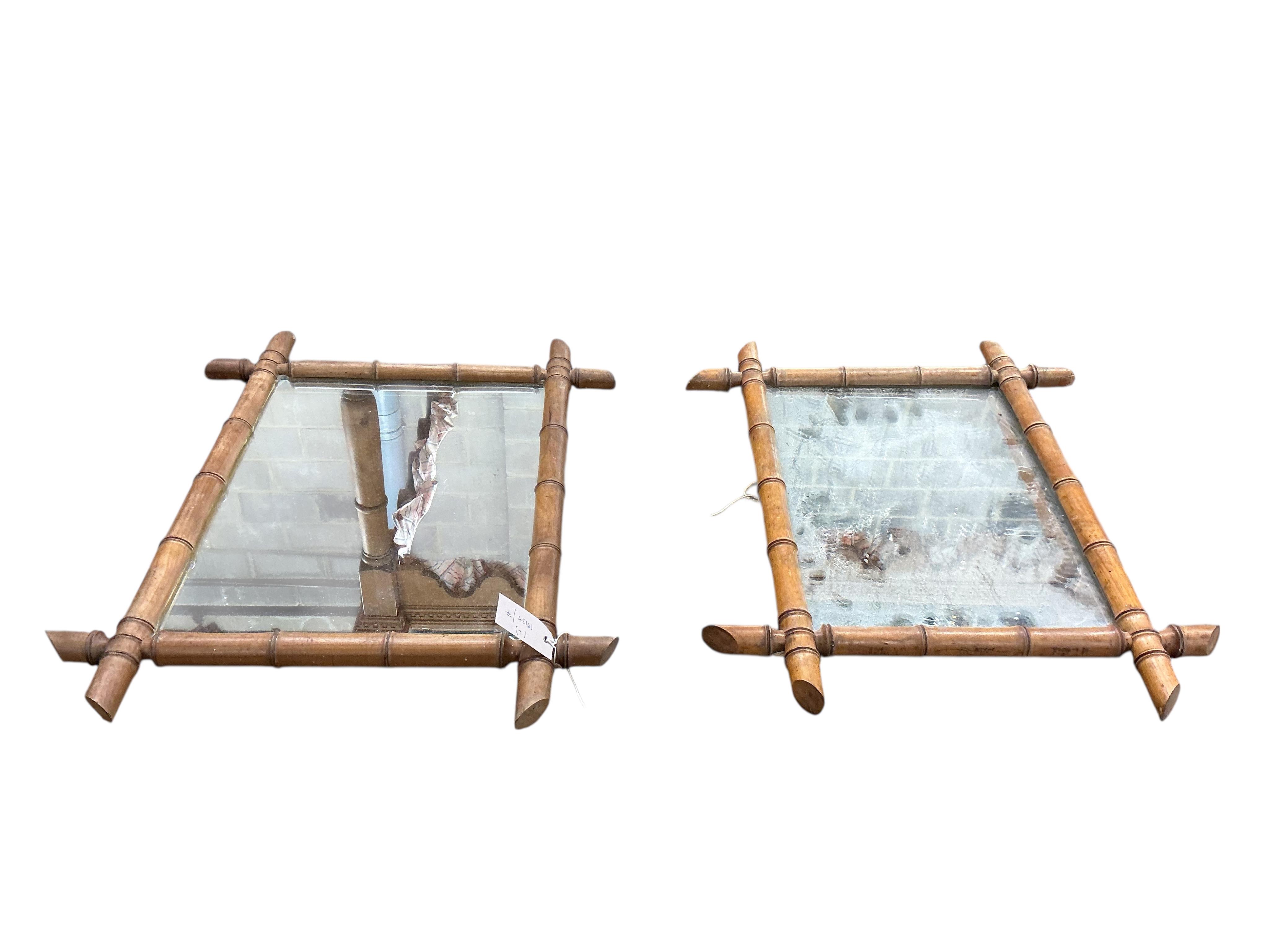 Two French faux bamboo wall mirrors, larger width 53cm, height 65cm